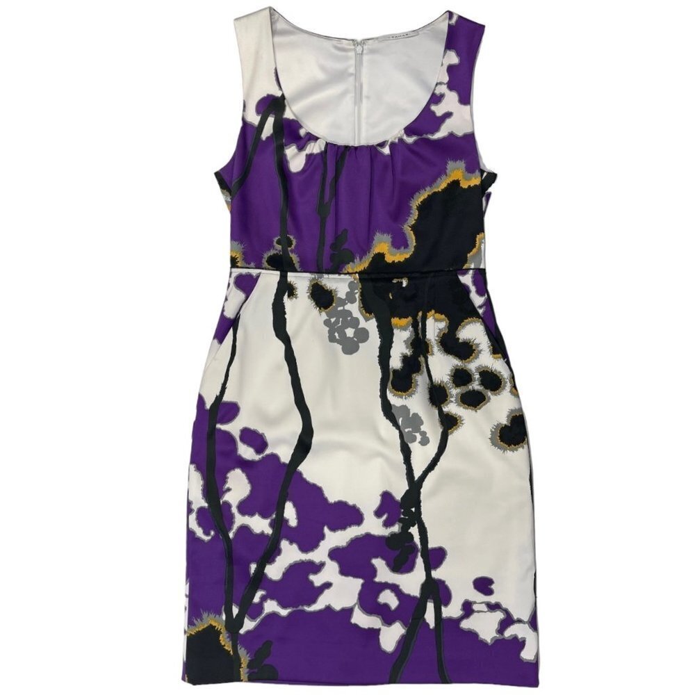 T TAHARI‎ "Jocelin" Luxurious Matte Satin Sheath Dress Bust 34" White Purple - Picture 6 of 15